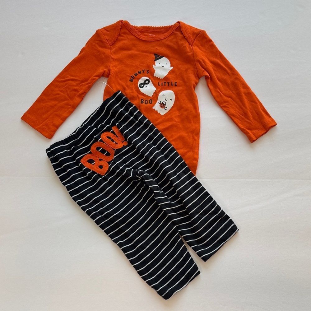 Carter's Orange and Black Halloween Pajama Set Size 9 Months